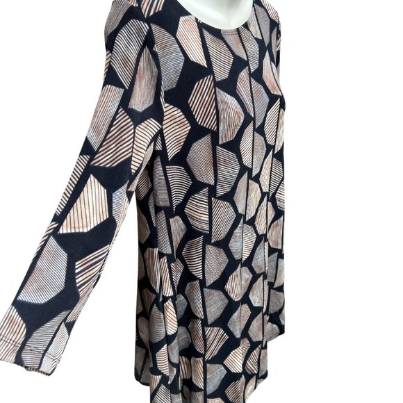 Chico's Tunic NWT Long Sleeve Crew Neck Geometric Pullover Black & Tan Size 0 - Picture 5 of 8